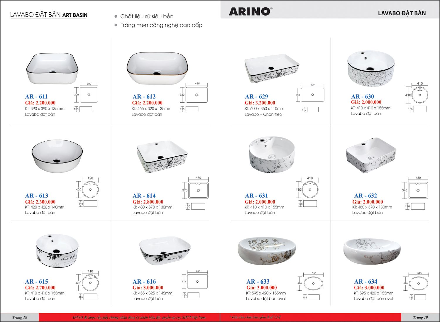 Thiết bị vệ sinh ARINO Catalogue và Bảng giá mới nhất /Page 10
